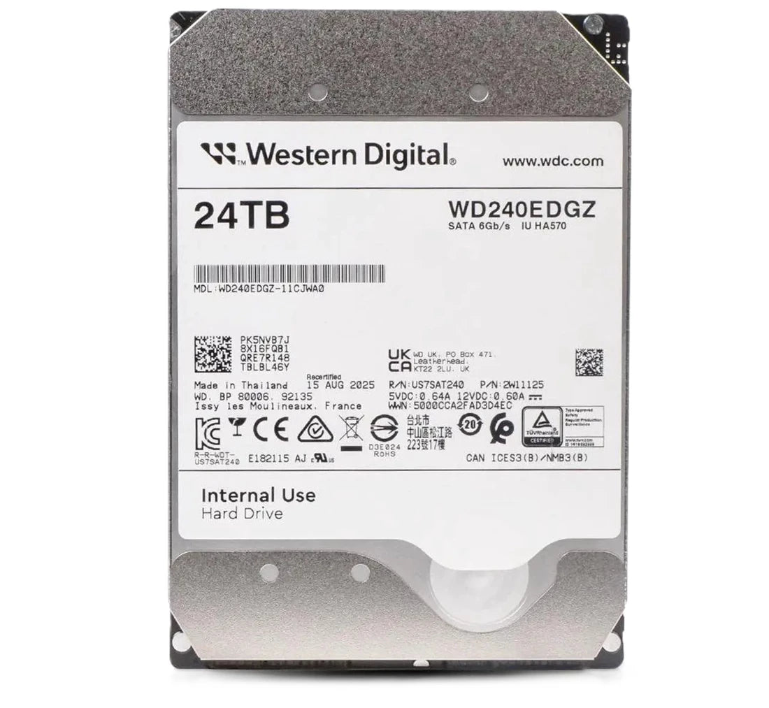 WD WD240EDGZ 24TB 7.2K RPM SATA 6Gb/s 512e 512MB 缓冲区 3.5 英寸硬盘驱动器 |用过的