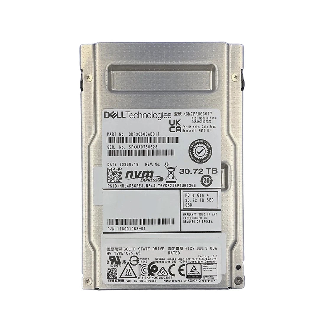 EMC 118001063-01 30.72TB NVMe PCIe Gen4 U3 企业级固态硬盘 |用过的