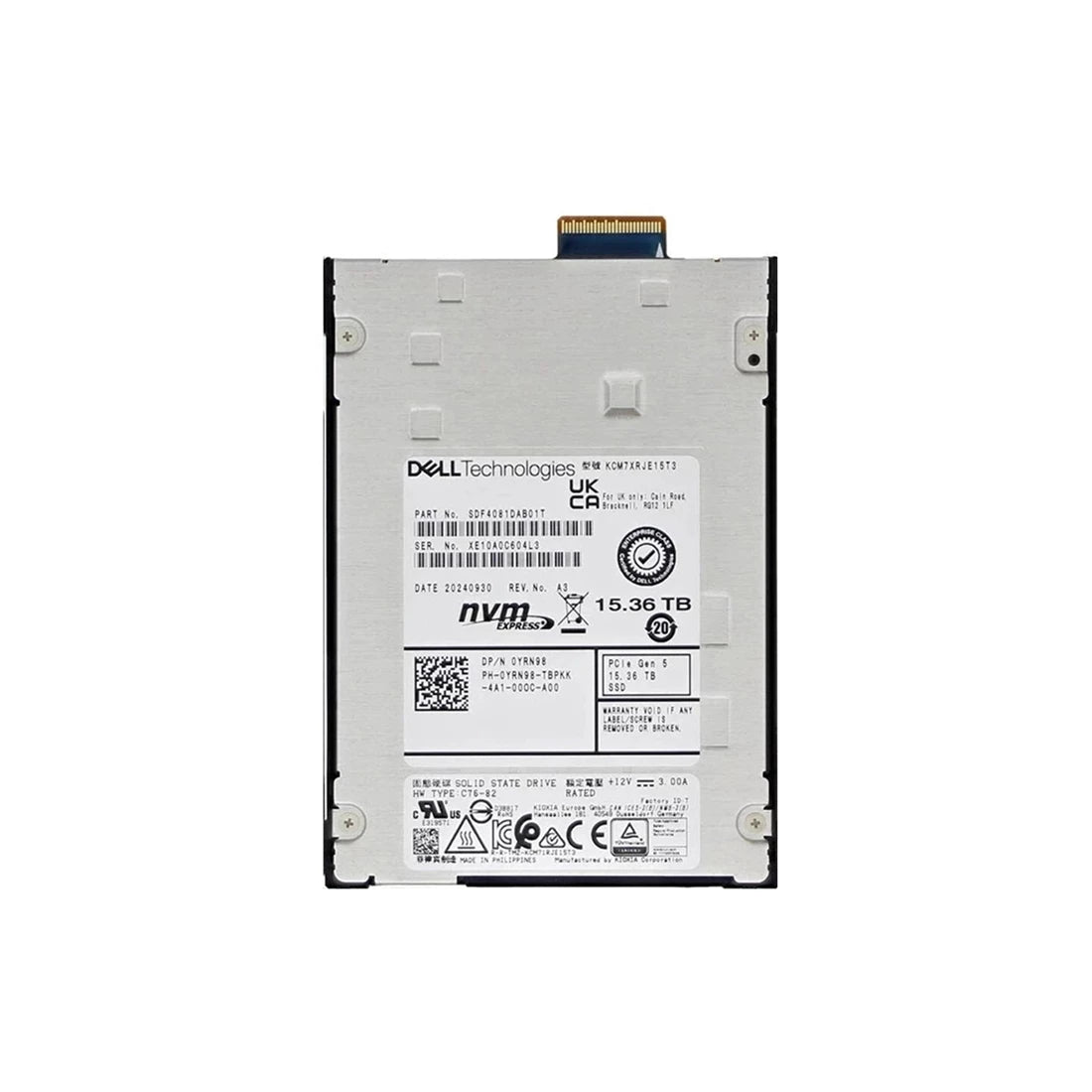 KIOXIA SDF4081DAB01T 15.36TB PCIe NVMe Gen5 E3.S EDSSF SSD 戴尔原装 OEM | 二手 主图