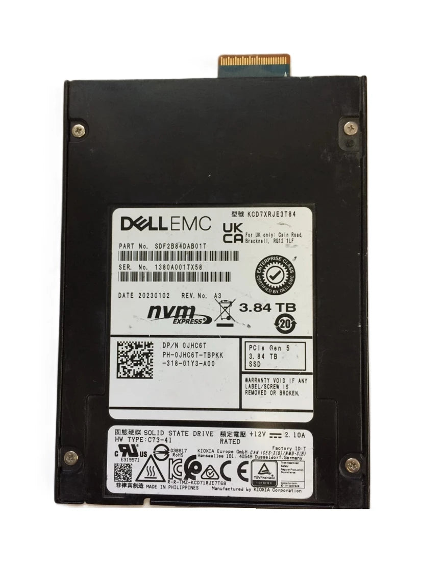 Kioxia SDF2B84DAB01T CD7-R 3.84TB PCIe 5.0 NVMe E3.S SSD 新品 Dell OEM | 中古 メイン画像