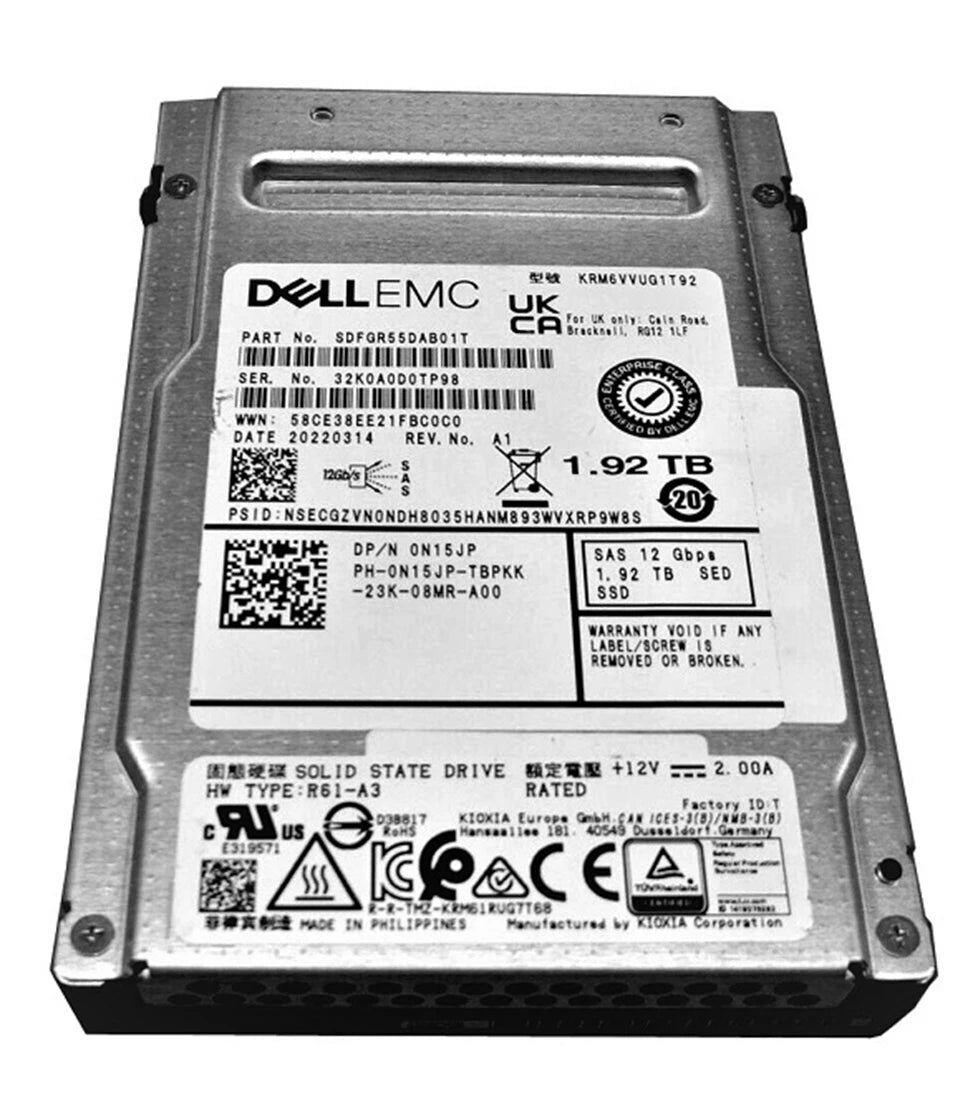 Kioxia RM6 SDFGR55DAB01T Mixed Use SSD 1.92 TB SAS 12Gb/s DELL OEM | USED