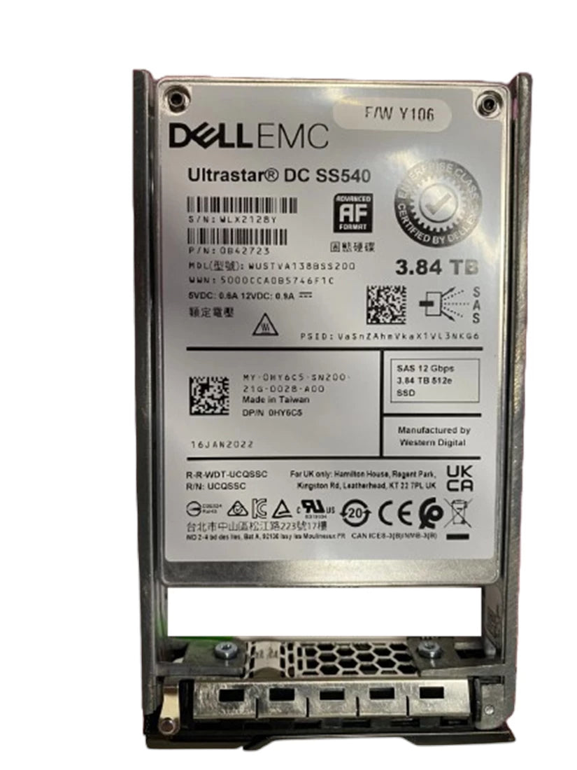 Dell HY6C5 3.84TB SAS 12Gbps 2.5인치 읽기 집약적 SSD(Compellent용 트레이 포함) | 사용된 메인 이미지