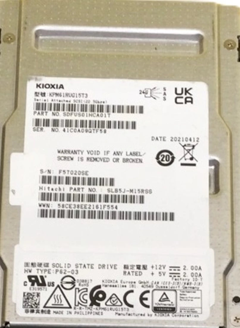 Hitachi B5J-M15RSS PM6-R 시리즈 15.36TB 읽기 집약적 SAS-24Gbps 2.5인치 SSD | 사용된 메인 이미지