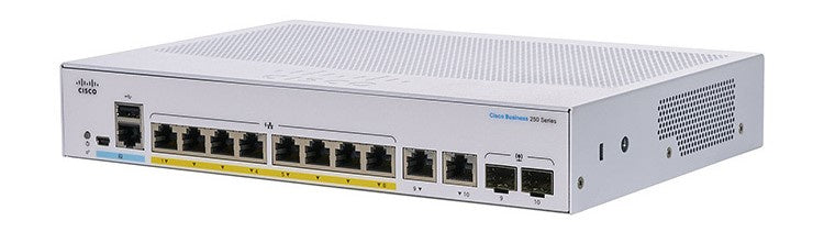 (<tc>새로운</tc>) Cisco Business 8-GE | 2 x1G RJ45 / SFP 콤보 스마트 <tc>네트워크 스위치</tc> (CBS250-8P-E-2G) 메인 이미지