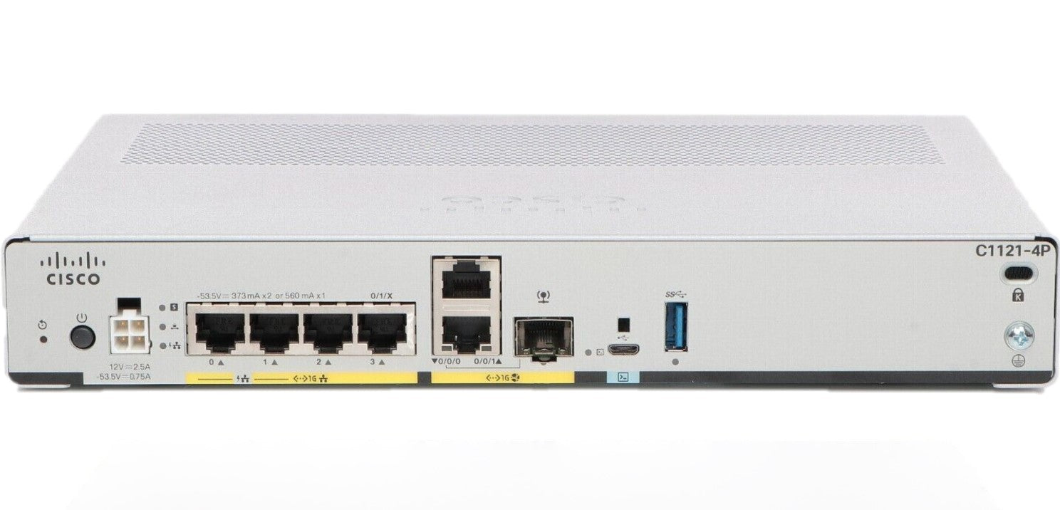 Cisco C1121-4P ISR 1100 4x GbE PoE+ 66W Dual WAN 650 Mbps IOS XE SD-WAN Fanless Branch Router | USED