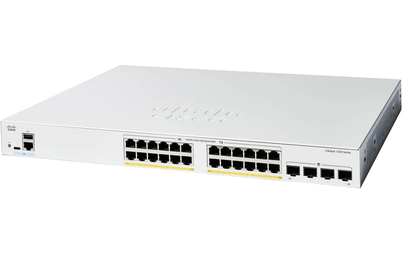 Cisco C1200-24P-4G Catalyst 1200 24-Port GbE PoE+ 195W 4x 1G SFP Lüfterlos Layer 3 <tc>Switch</tc> - | NEU