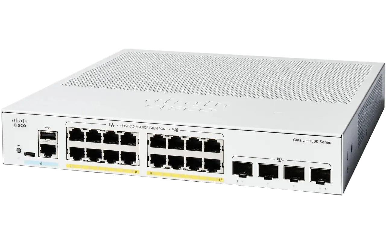 Cisco C1300-16P-4X Catalyst 1300 16-Port GbE PoE+ 120W 4x 10G SFP+ 112 Gbps Lüfterlos L3 <tc>Switch</tc> - | NEU
