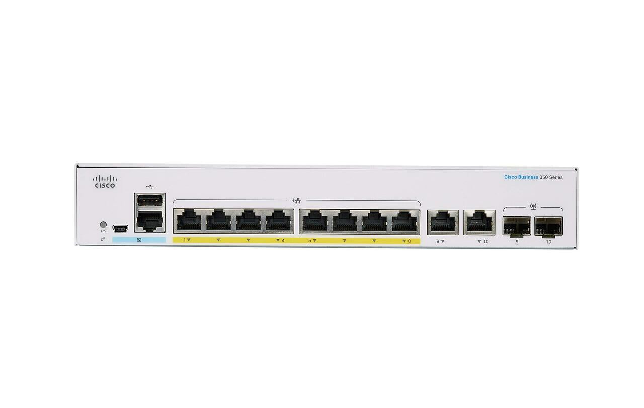 Cisco CBS350-8P-E-2G Business 350 8x GbE PoE+ 67W 2x Combo 20 Gbps Không quạt L3 <tc>công tắc mạng</tc> | ĐÃ QUA SỬ DỤNG Hình ảnh chính