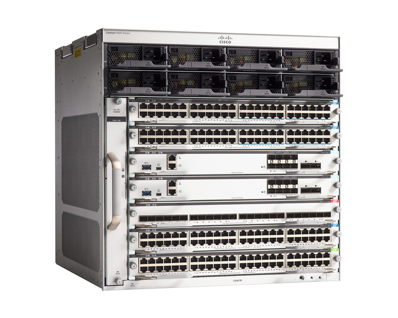 CISCO CATALYST C9407R SWITCH CHASSIS W/ 2X PWR-3200AC POWER SUPPLIES | USED Main image