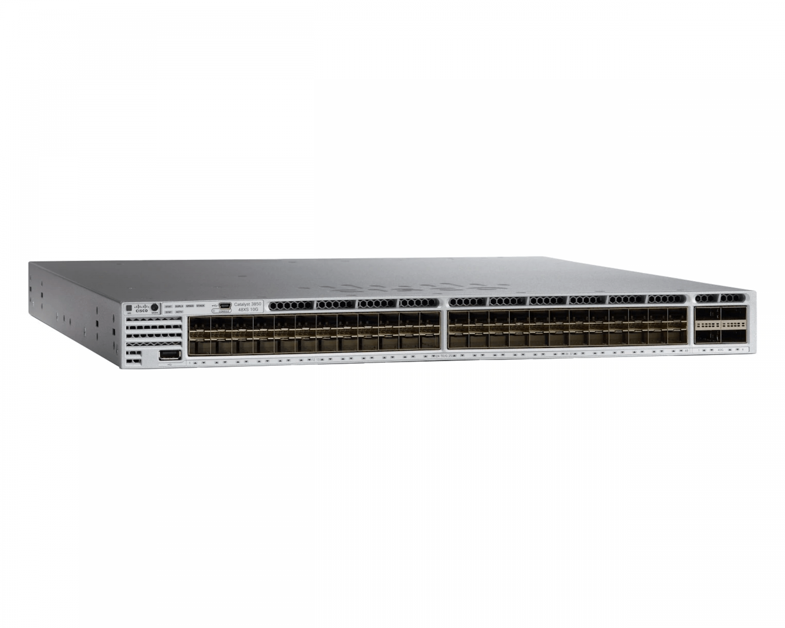 Cisco WS-C3850-48XS-FS <tc>công tắc mạng</tc> Bộ chia USB 3850 48 cổng GE SFP IP Base + 4 cổng QSFP + nguồn AC 750W (cắm ngược) | Đã qua sử dụng Hình ảnh chính