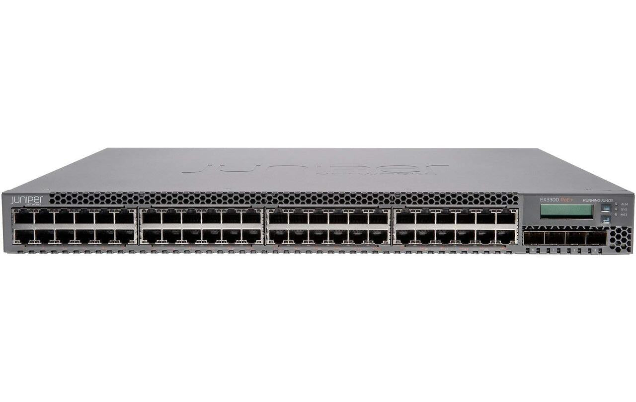 Juniper Networks EX3300-48P EX3300 Bộ chuyển mạch 48 cổng GbE PoE+ 740W 4x 10G SFP+ Layer 3 <tc>công tắc mạng</tc> - | MỚI