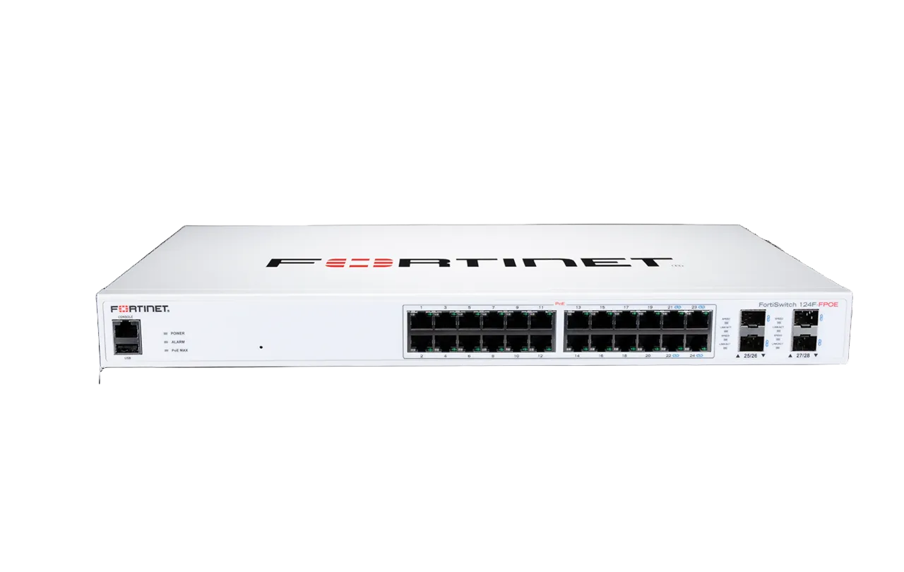 Fortinet FortiSwitch FS-124F 24-Port GbE Non-PoE 4x 10G SFP+ Fanless Layer 2+ Switch | USED Main image