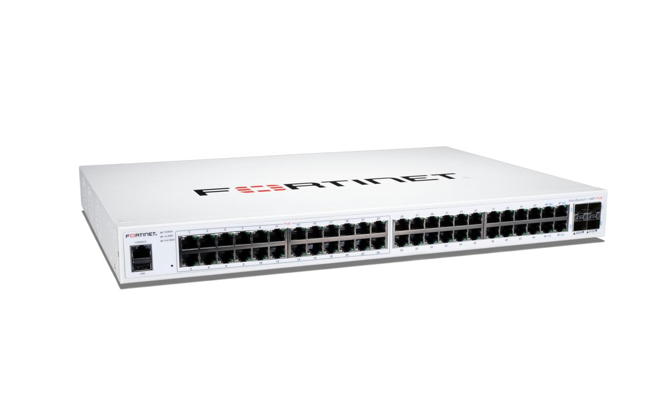 Fortinet Forti<tc>Switch</tc> FS-148F-POE 48-Port GbE 24x PoE+ 370W 4x 10G SFP+ Layer 2+ <tc>Switch</tc> | GEBRAUCHT