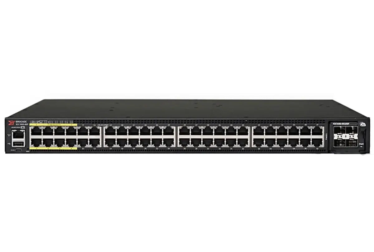 BROCADE ICX7450-48P-E Schicht 3 <tc>Switch</tc> 48 Ports PoE ICX 7450 48X1G 2X40G &  4x10GBE SFP+ | GEBRAUCHT