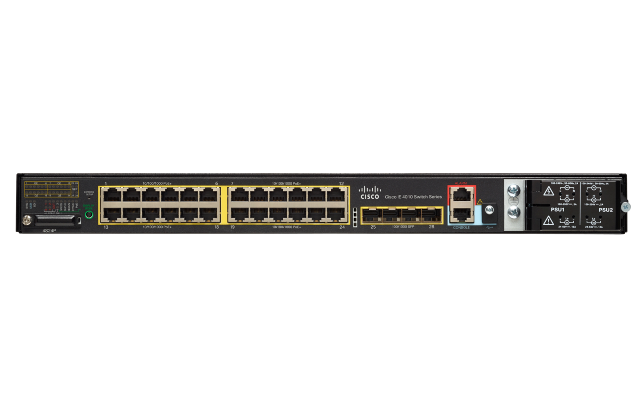 Cisco IE-4010-4S24P IE4010 24x GbE PoE+ 385W 4x SFP 56 Gbit/s Lüfterloses industrielles Ethernet <tc>Switch</tc> - | NEU