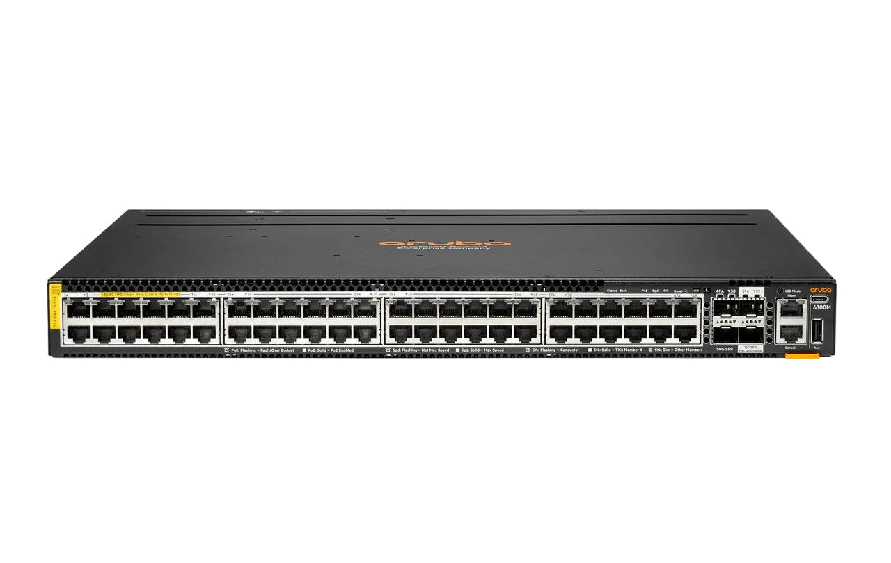 HPE Aruba R8S90A CX 6300M 48p 智能速率 5G Class8 PoE 2880W 2x50G VSF L3 管理型交换机 <tc>交换机</tc> - | 新