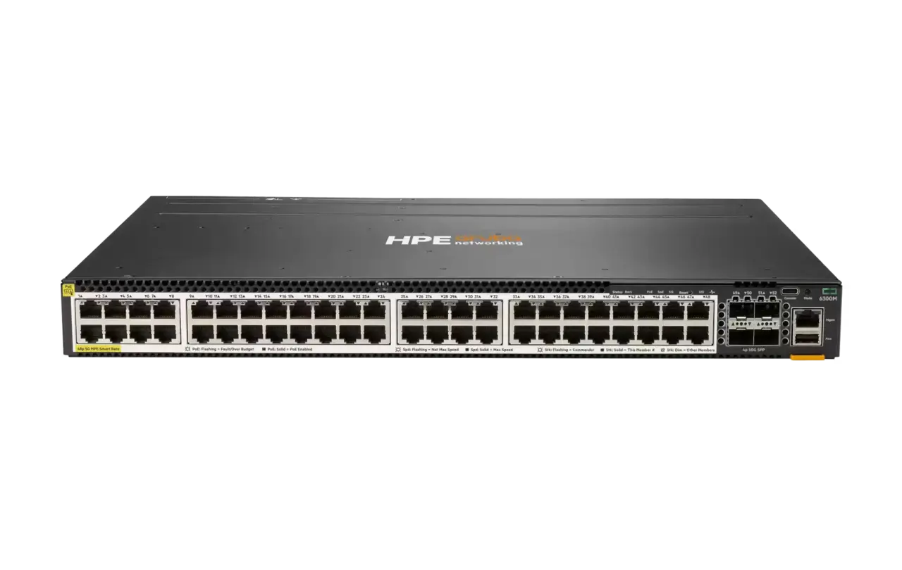 HPE Aruba R8S91A CX 6300M ​​48p 5G CL8/CL6 PoE 2880W 2x50G 2x10G 496 Gbps VSF Layer 3 <tc>công tắc mạng</tc> | ĐÃ QUA SỬ DỤNG