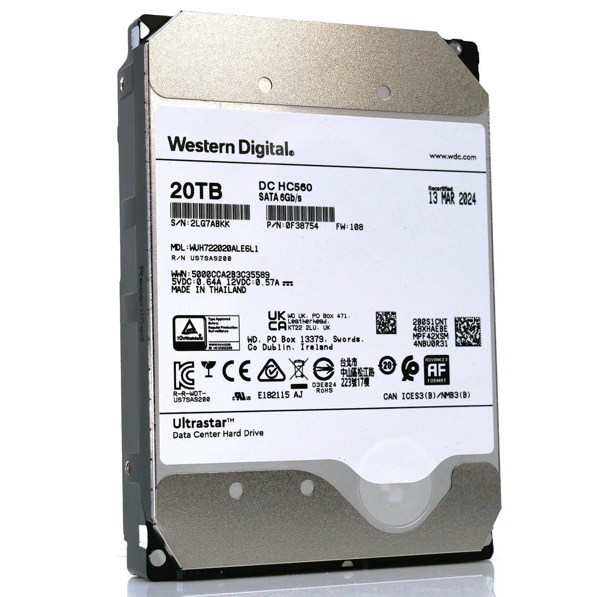 Western Digital 3.5-inch Ultrastar Data Center Hard Drive DC HC560 HDD 20TB (WUH722020BL4207)