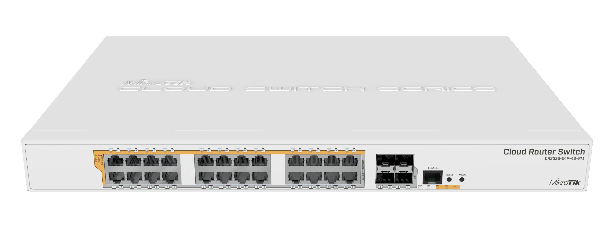Routeur cloud MikroTik CRS328-24P-4S+RM <tc>Switch</tc> Routeur 24 ports GbE PoE+ 450 W, 4 ports SFP+ 10G, système d'exploitation RouterOS/SwOS | Occasion