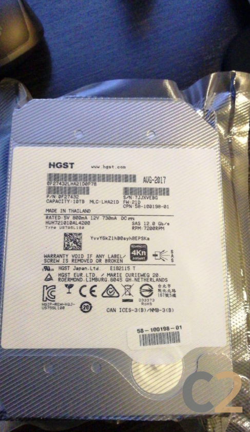 (特價34個)(全新) HGST HUH721010AL4200 10TB SAS Helium 7200 rpm 12Gbps HDD Hard disk Hard drive HGST