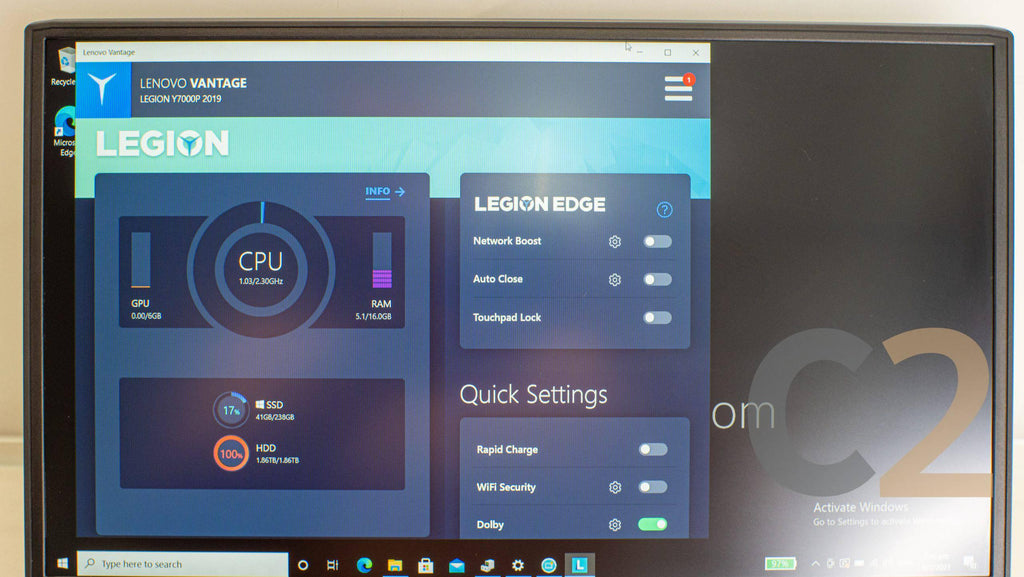 【特價二台】 LENOVO LEGION Y7000P 15.6inch i5-8300H 16G-DDR4 2666 256G-SSD M.2 PCIe + 1TB 2.5inch RTX 2060 6G 1920x1080 144Hz 電競本 99% - C2 Computer