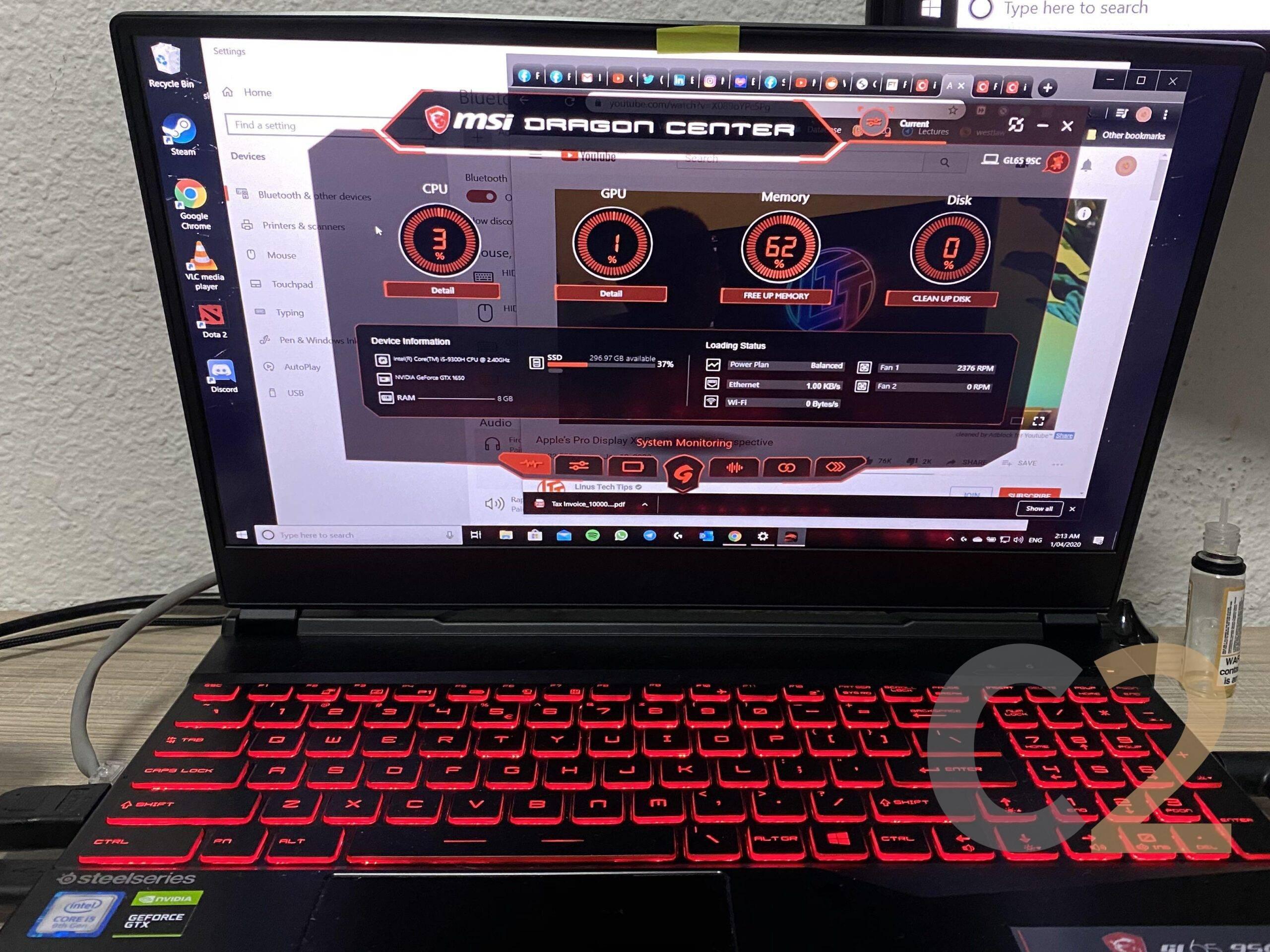 (中古) MSI GL65 i5-9300H 4G 128-SSD NA GTX 1660 Ti 6GB 15.6インチ 1920x1080 電競本 95% 二次画像